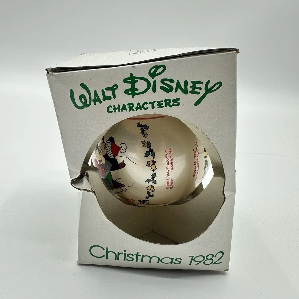 Schmid‎ Disney 1982 Winter Games Round Christmas Ornament Mickey Mouse With Box